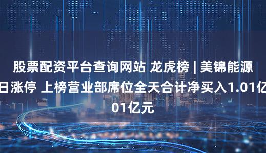 股票配资平台查询网站 龙虎榜 | 美锦能源今日涨停 上榜营业部席位全天合计净买入1.01亿元